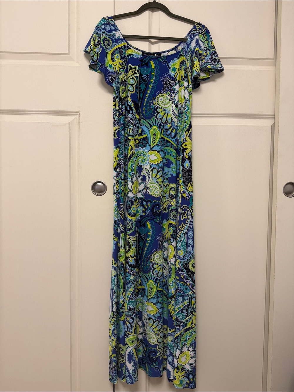 Attitudes by Renee Blue & Green Paisley Off-Shoulder Maxi - Picture 2 of 11